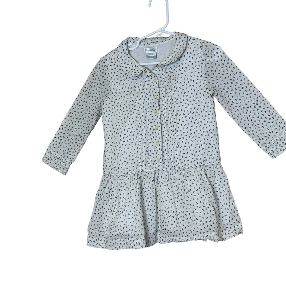 Ralph Lauren Girls White Black Floral Cotton Dress 24 Months Cottagecore Neutral